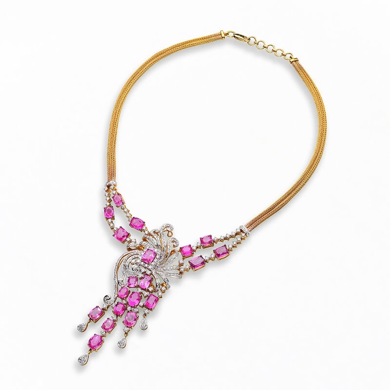 PINK SAPPHIRE AND DIAMOND NECKLACE